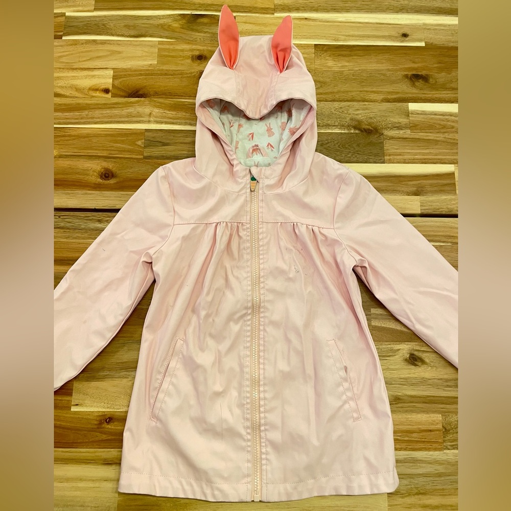 Cat & Jack Rabbit Bunny Easter Hooded Raincoat w/Ears Light Pink Girls